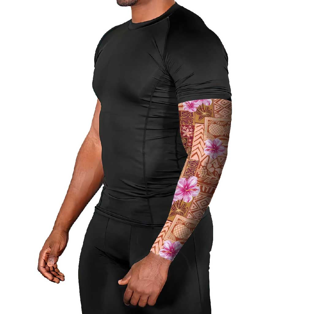 Orange Hawaii Hibiscus With Tropical Flowers Motifs Arm Sleeves LT14 - Polynesian Pride