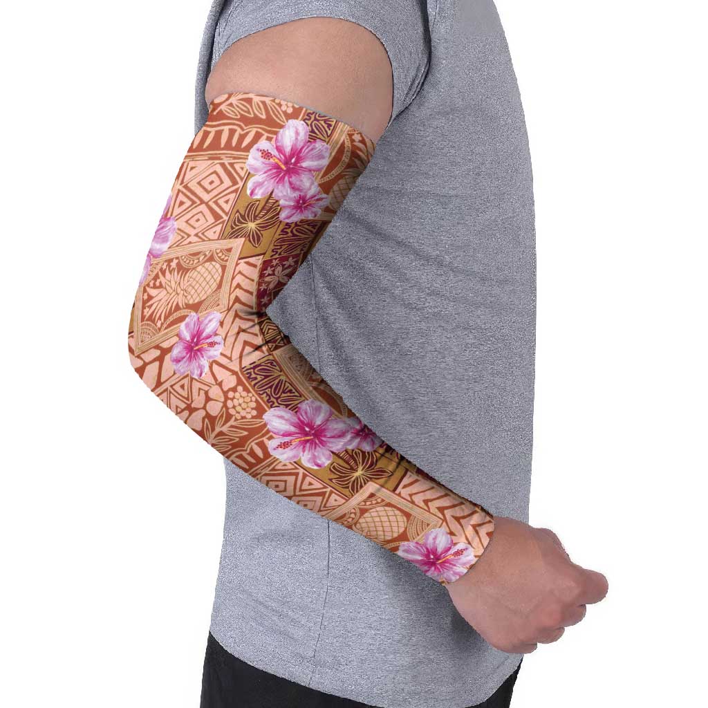 Orange Hawaii Hibiscus With Tropical Flowers Motifs Arm Sleeves LT14 - Polynesian Pride