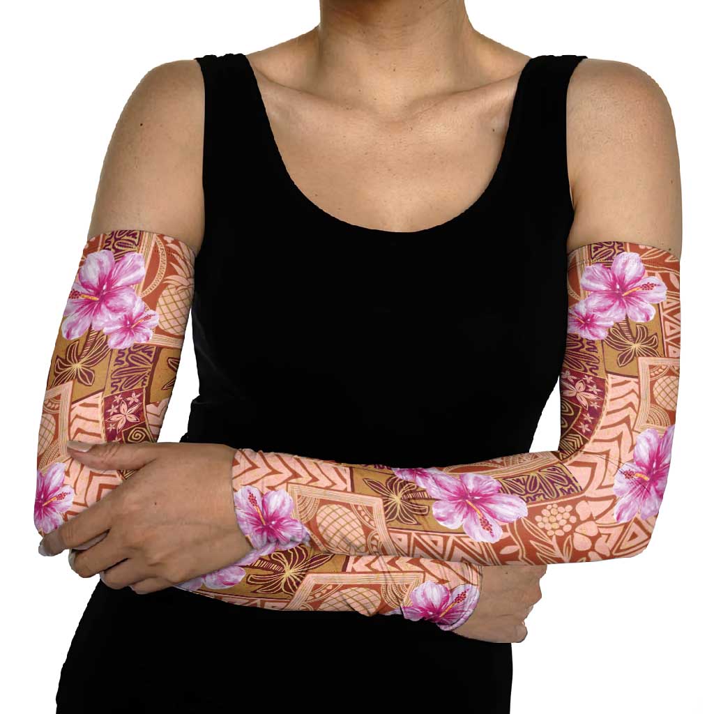 Orange Hawaii Hibiscus With Tropical Flowers Motifs Arm Sleeves LT14 - Polynesian Pride