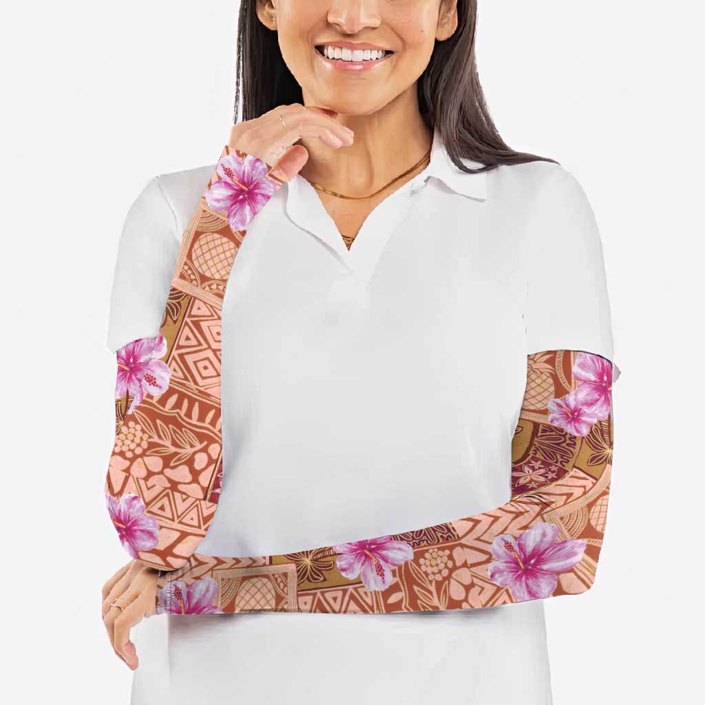 Orange Hawaii Hibiscus With Tropical Flowers Motifs Arm Sleeves LT14 - Polynesian Pride