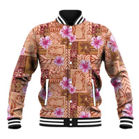 Orange Hawaii Hibiscus With Tropical Flowers Motifs Baseball Jacket LT14 Unisex Orange - Polynesian Pride