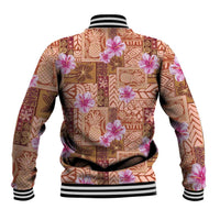 Orange Hawaii Hibiscus With Tropical Flowers Motifs Baseball Jacket LT14 - Polynesian Pride