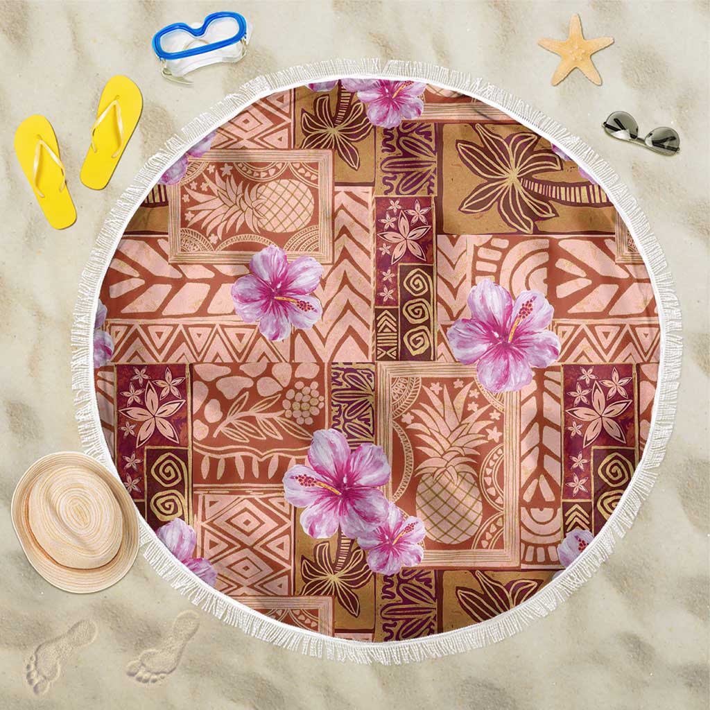 Orange Hawaii Hibiscus With Tropical Flowers Motifs Beach Blanket LT14 One Size 150cm Orange - Polynesian Pride