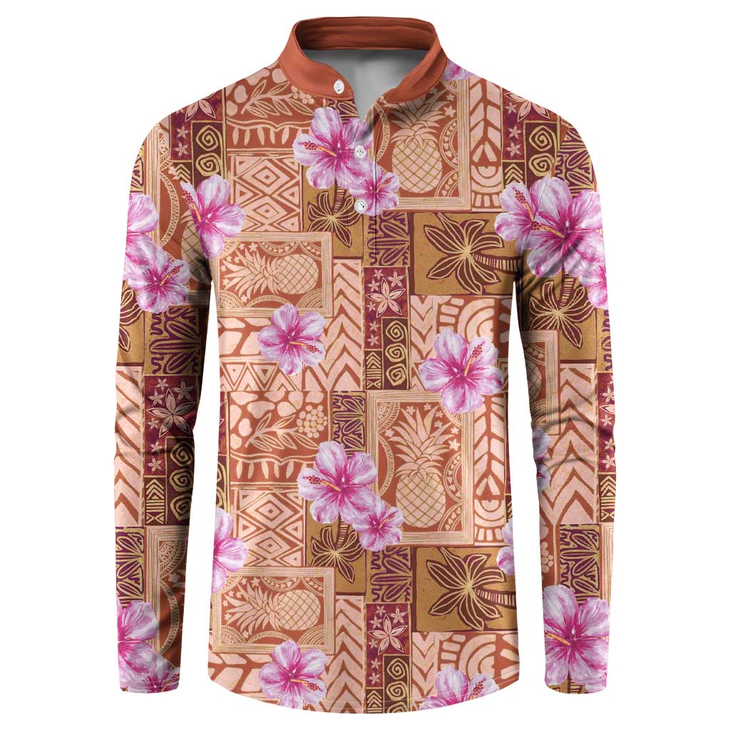 Orange Hawaii Hibiscus With Tropical Flowers Motifs Button Sweatshirt LT14 Orange - Polynesian Pride