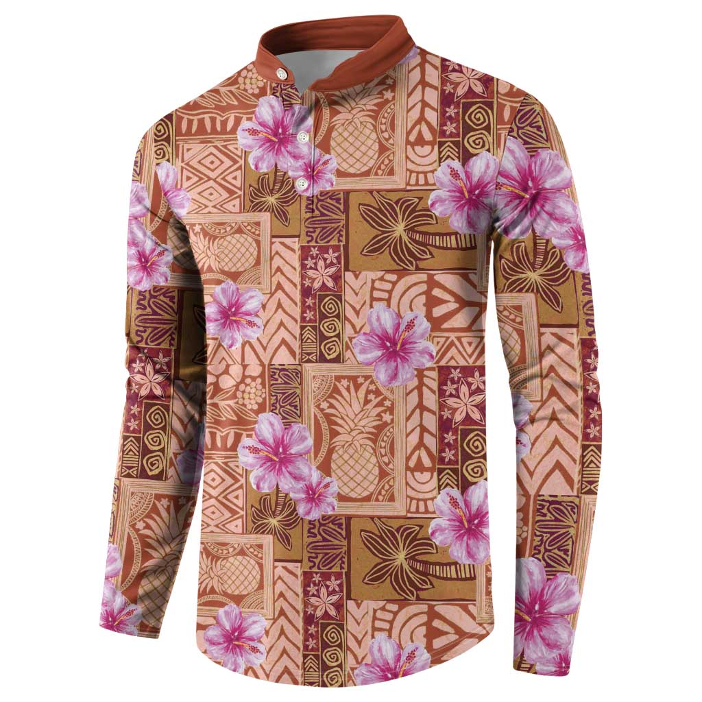 Orange Hawaii Hibiscus With Tropical Flowers Motifs Button Sweatshirt LT14 - Polynesian Pride
