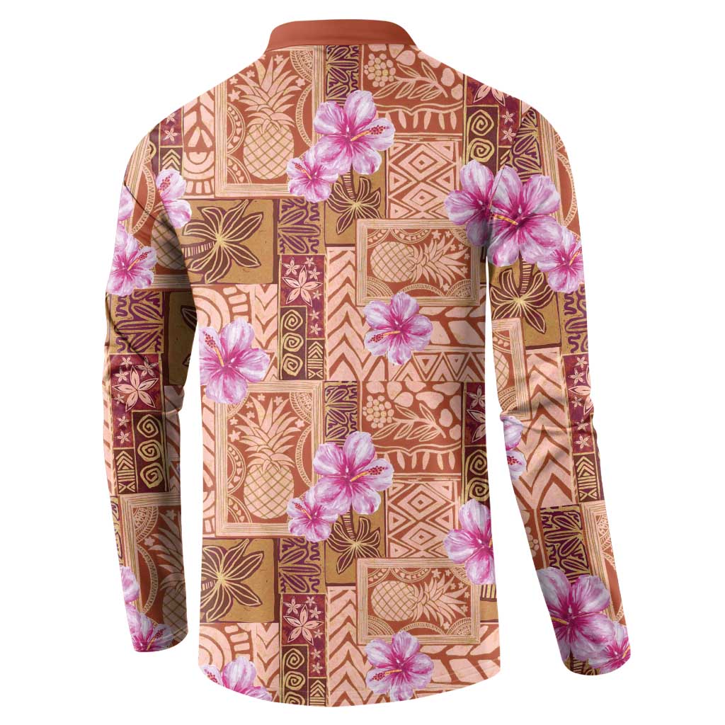 Orange Hawaii Hibiscus With Tropical Flowers Motifs Button Sweatshirt LT14 - Polynesian Pride