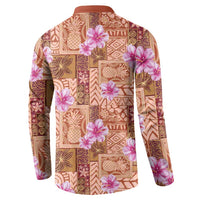 Orange Hawaii Hibiscus With Tropical Flowers Motifs Button Sweatshirt LT14 - Polynesian Pride