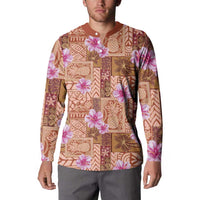 Orange Hawaii Hibiscus With Tropical Flowers Motifs Button Sweatshirt LT14 - Polynesian Pride