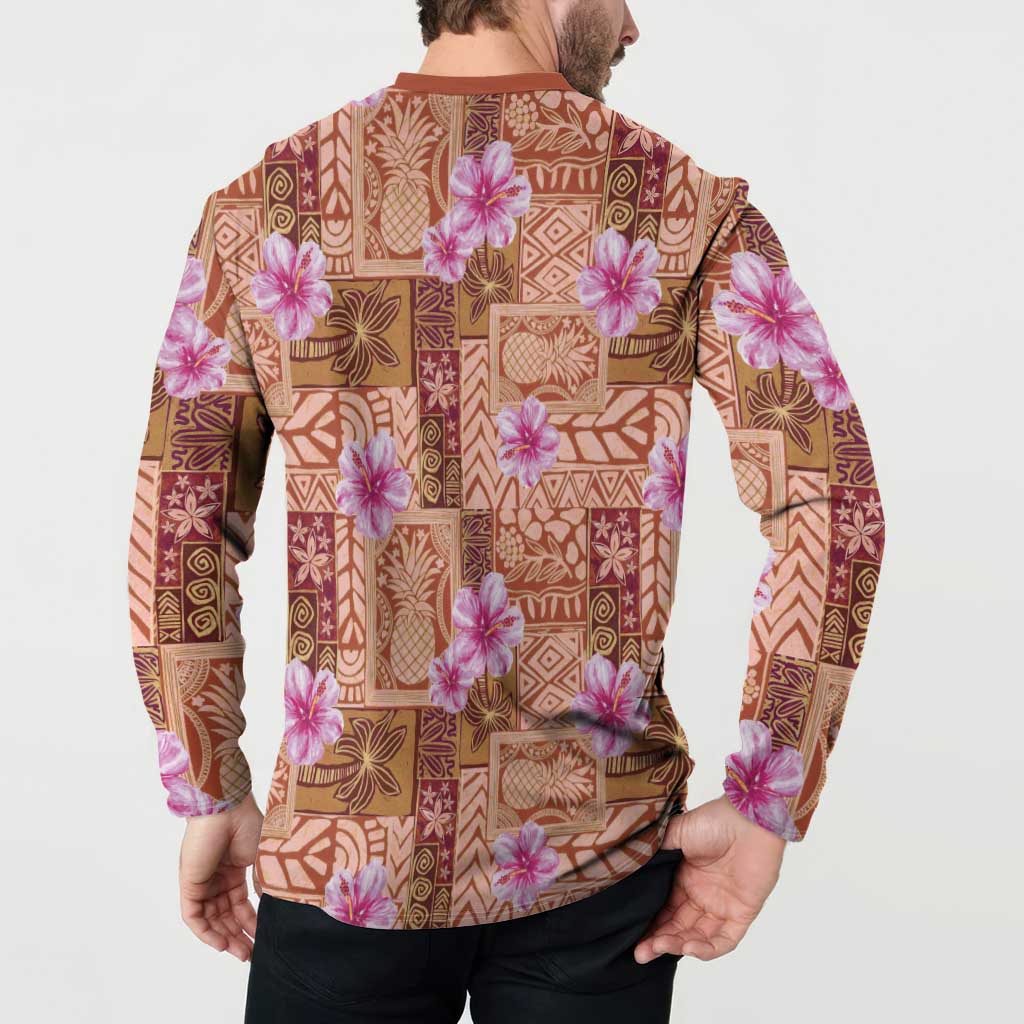Orange Hawaii Hibiscus With Tropical Flowers Motifs Button Sweatshirt LT14 - Polynesian Pride