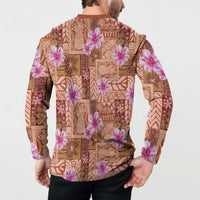 Orange Hawaii Hibiscus With Tropical Flowers Motifs Button Sweatshirt LT14 - Polynesian Pride