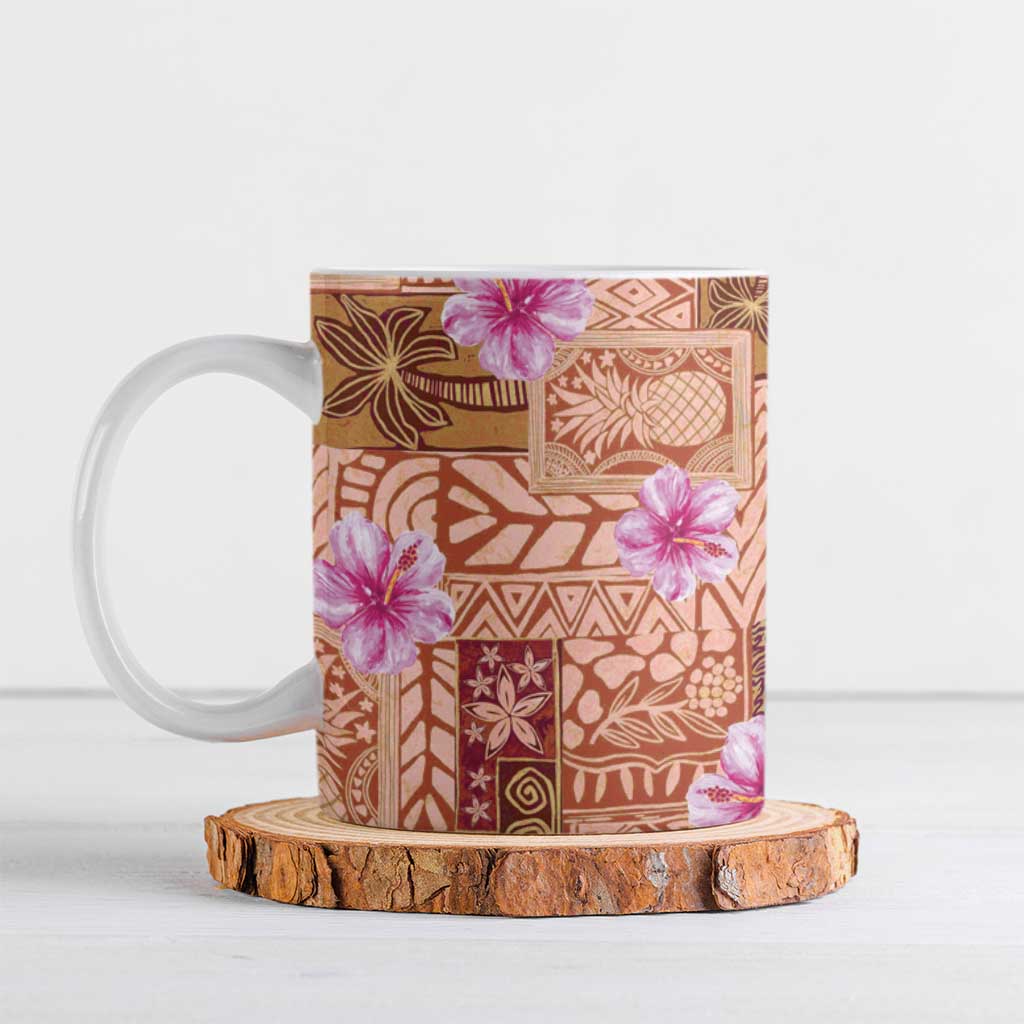 Orange Hawaii Hibiscus With Tropical Flowers Motifs Ceramic Mug LT14 Orange - Polynesian Pride