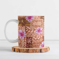Orange Hawaii Hibiscus With Tropical Flowers Motifs Ceramic Mug LT14 Orange - Polynesian Pride