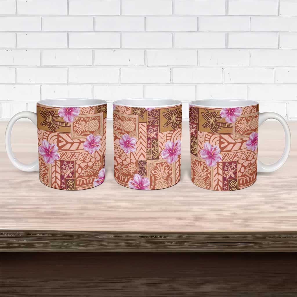 Orange Hawaii Hibiscus With Tropical Flowers Motifs Ceramic Mug LT14 - Polynesian Pride