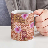 Orange Hawaii Hibiscus With Tropical Flowers Motifs Ceramic Mug LT14 - Polynesian Pride
