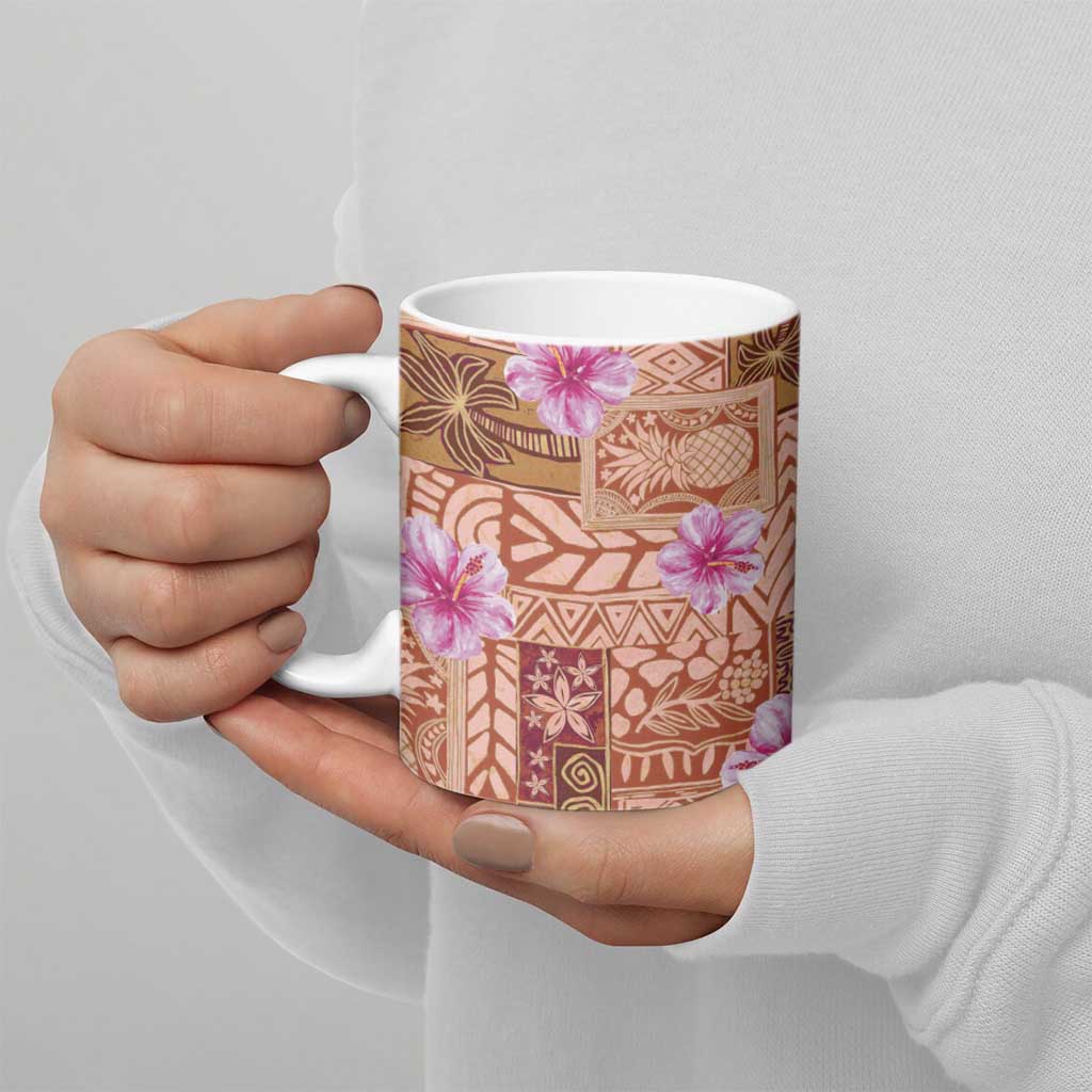Orange Hawaii Hibiscus With Tropical Flowers Motifs Ceramic Mug LT14 - Polynesian Pride