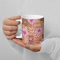 Orange Hawaii Hibiscus With Tropical Flowers Motifs Ceramic Mug LT14 - Polynesian Pride