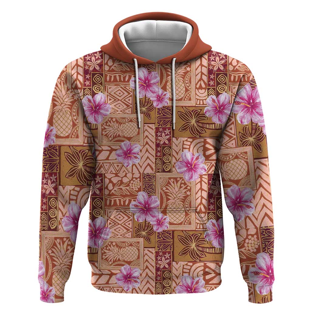 Orange Hawaii Hibiscus With Tropical Flowers Motifs Hoodie LT14 Pullover Hoodie Orange - Polynesian Pride