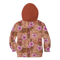Orange Hawaii Hibiscus With Tropical Flowers Motifs Kid Hoodie LT14 - Polynesian Pride