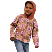 Orange Hawaii Hibiscus With Tropical Flowers Motifs Kid Hoodie LT14 - Polynesian Pride