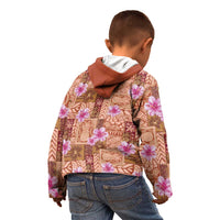 Orange Hawaii Hibiscus With Tropical Flowers Motifs Kid Hoodie LT14 - Polynesian Pride