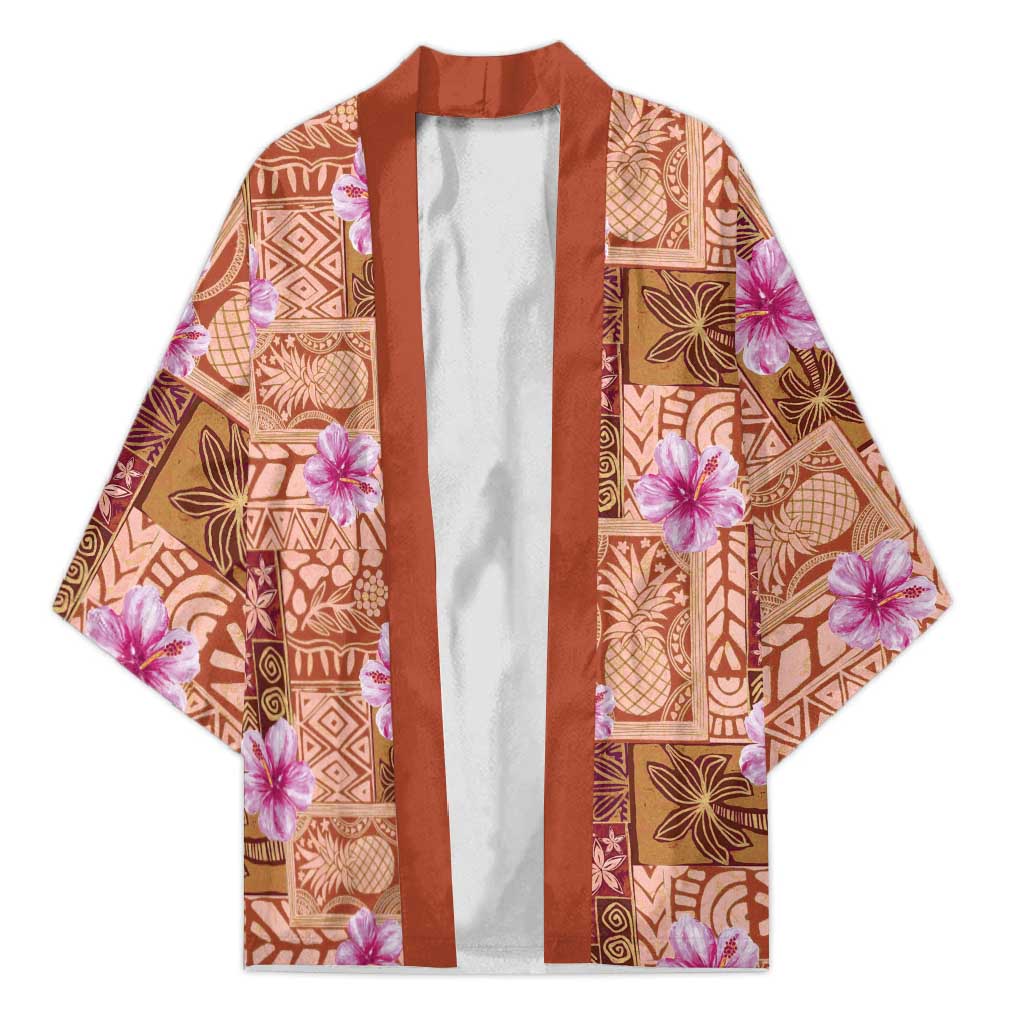 Orange Hawaii Hibiscus With Tropical Flowers Motifs Kimono LT14 Unisex Orange - Polynesian Pride