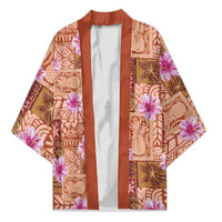 Orange Hawaii Hibiscus With Tropical Flowers Motifs Kimono LT14 Unisex Orange - Polynesian Pride