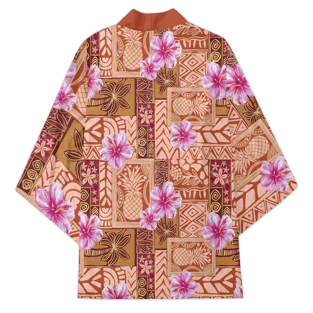 Orange Hawaii Hibiscus With Tropical Flowers Motifs Kimono LT14 - Polynesian Pride