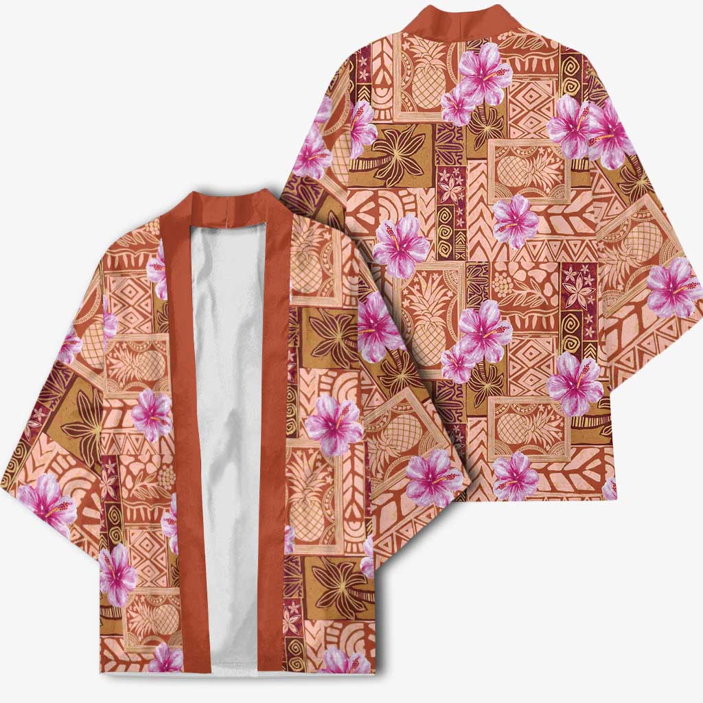 Orange Hawaii Hibiscus With Tropical Flowers Motifs Kimono LT14 - Polynesian Pride
