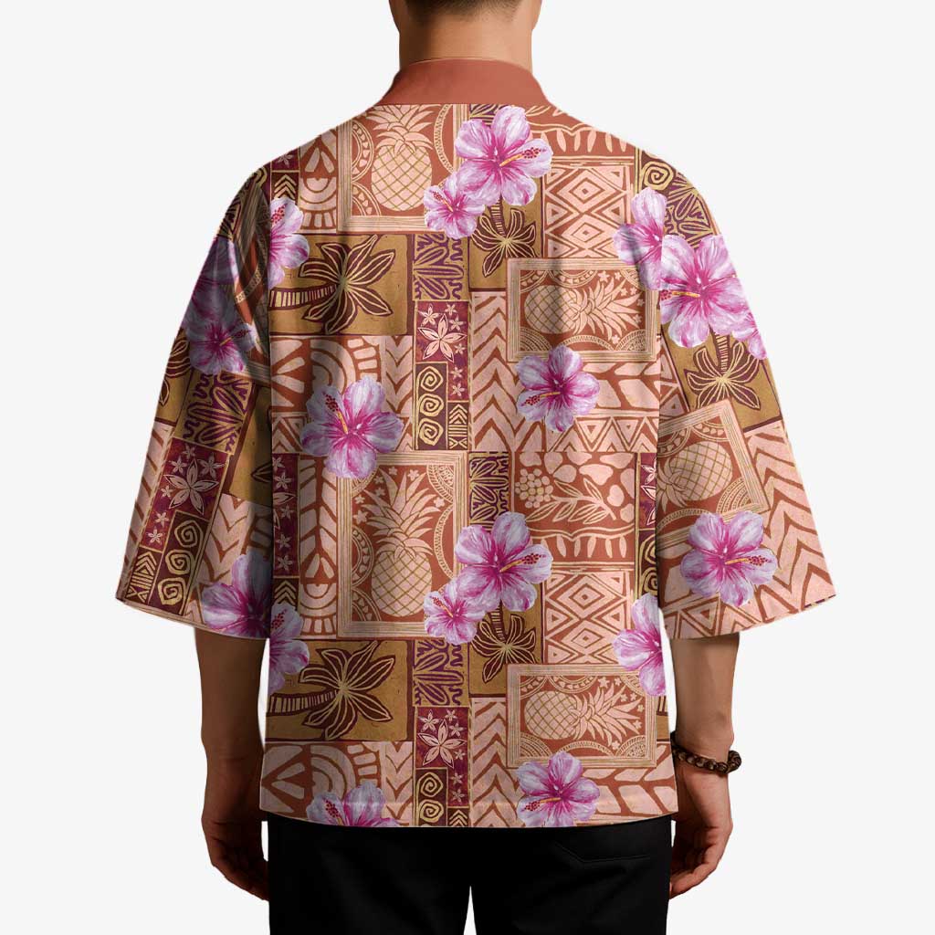 Orange Hawaii Hibiscus With Tropical Flowers Motifs Kimono LT14 - Polynesian Pride