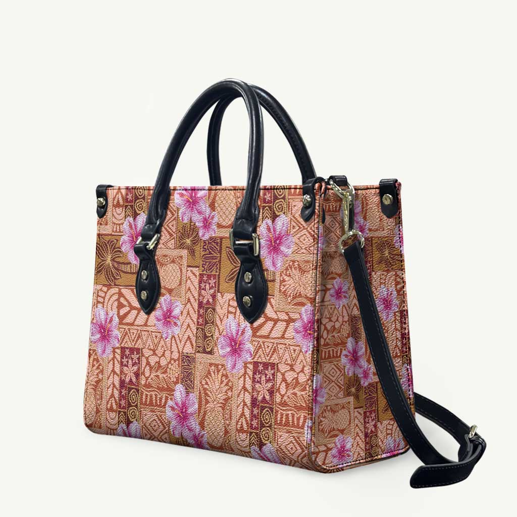 Orange Hawaii Hibiscus With Tropical Flowers Motifs Leather Bag LT14 Orange - Polynesian Pride