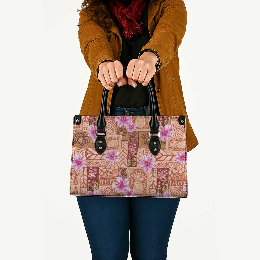 Orange Hawaii Hibiscus With Tropical Flowers Motifs Leather Bag LT14 - Polynesian Pride
