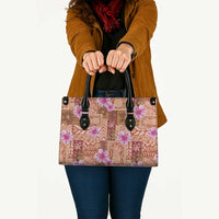 Orange Hawaii Hibiscus With Tropical Flowers Motifs Leather Bag LT14 - Polynesian Pride