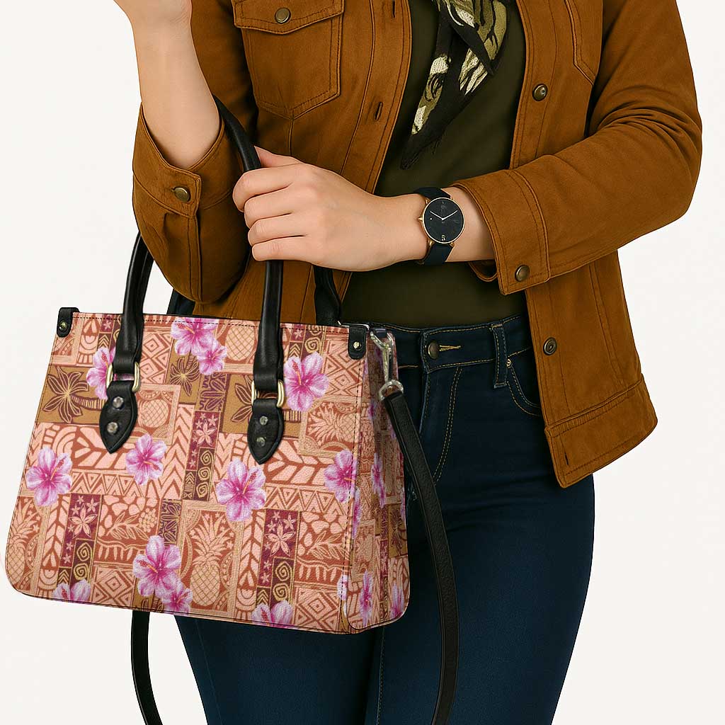 Orange Hawaii Hibiscus With Tropical Flowers Motifs Leather Bag LT14 - Polynesian Pride