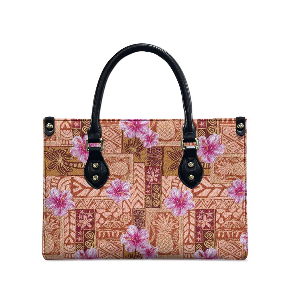 Orange Hawaii Hibiscus With Tropical Flowers Motifs Leather Bag LT14 - Polynesian Pride