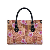 Orange Hawaii Hibiscus With Tropical Flowers Motifs Leather Bag LT14 - Polynesian Pride