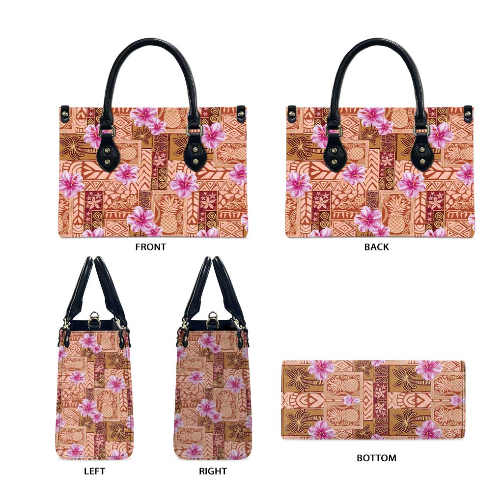 Orange Hawaii Hibiscus With Tropical Flowers Motifs Leather Bag LT14 - Polynesian Pride