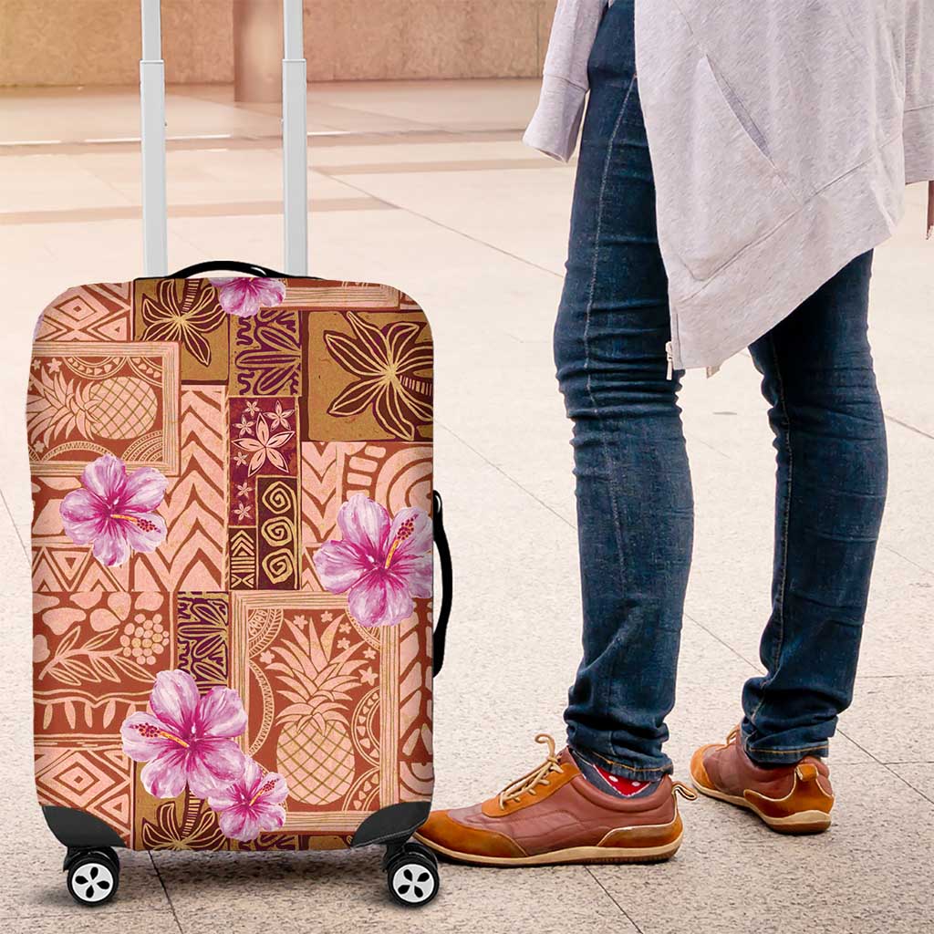 Orange Hawaii Hibiscus With Tropical Flowers Motifs Luggage Cover LT14 Orange - Polynesian Pride