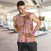 Orange Hawaii Hibiscus With Tropical Flowers Motifs Men Tank Top LT14 Orange - Polynesian Pride