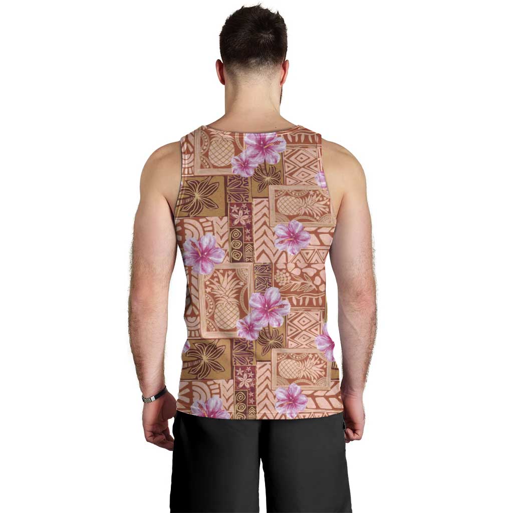Orange Hawaii Hibiscus With Tropical Flowers Motifs Men Tank Top LT14 - Polynesian Pride