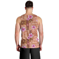 Orange Hawaii Hibiscus With Tropical Flowers Motifs Men Tank Top LT14 - Polynesian Pride