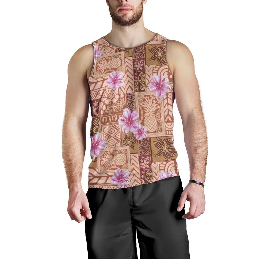 Orange Hawaii Hibiscus With Tropical Flowers Motifs Men Tank Top LT14 - Polynesian Pride