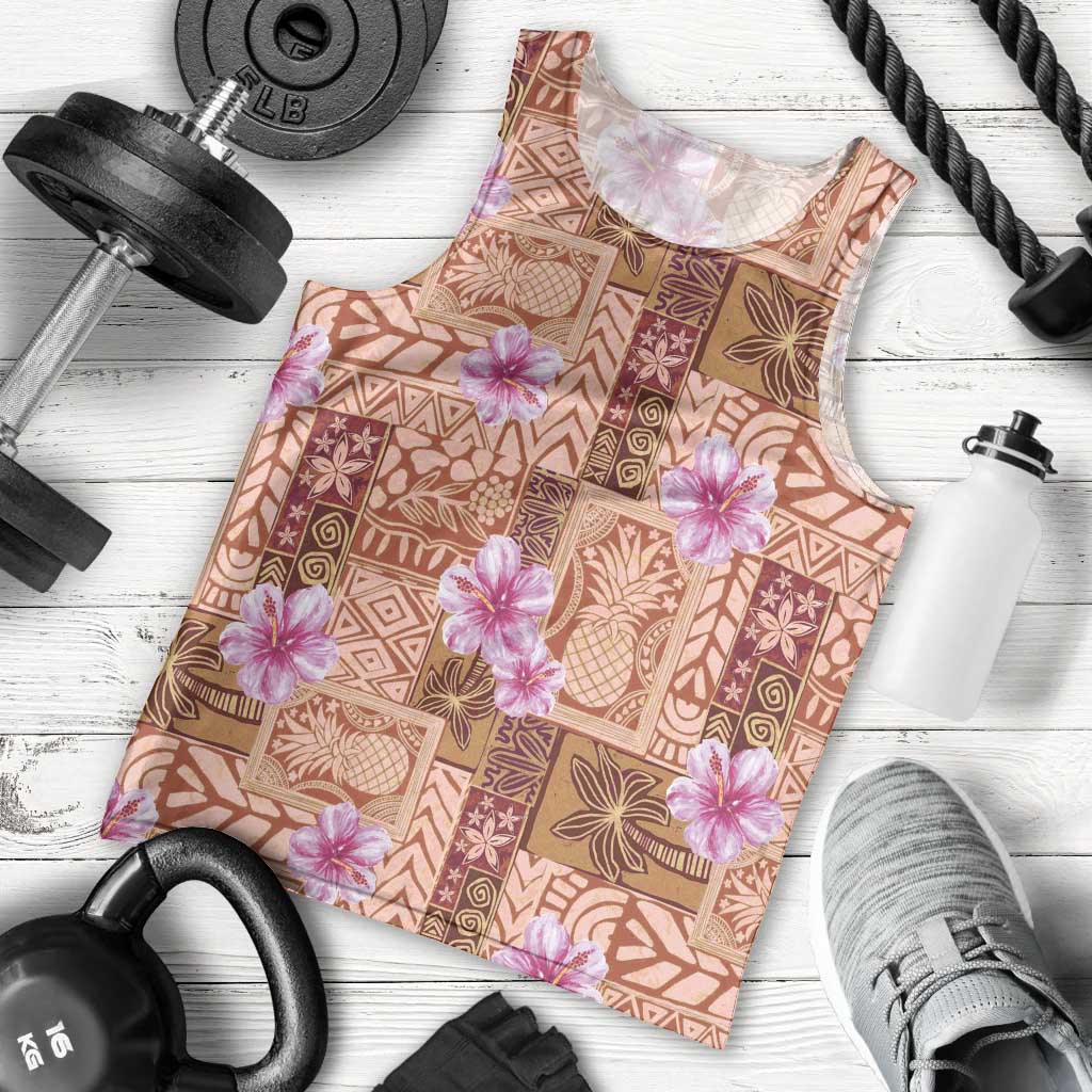 Orange Hawaii Hibiscus With Tropical Flowers Motifs Men Tank Top LT14 - Polynesian Pride