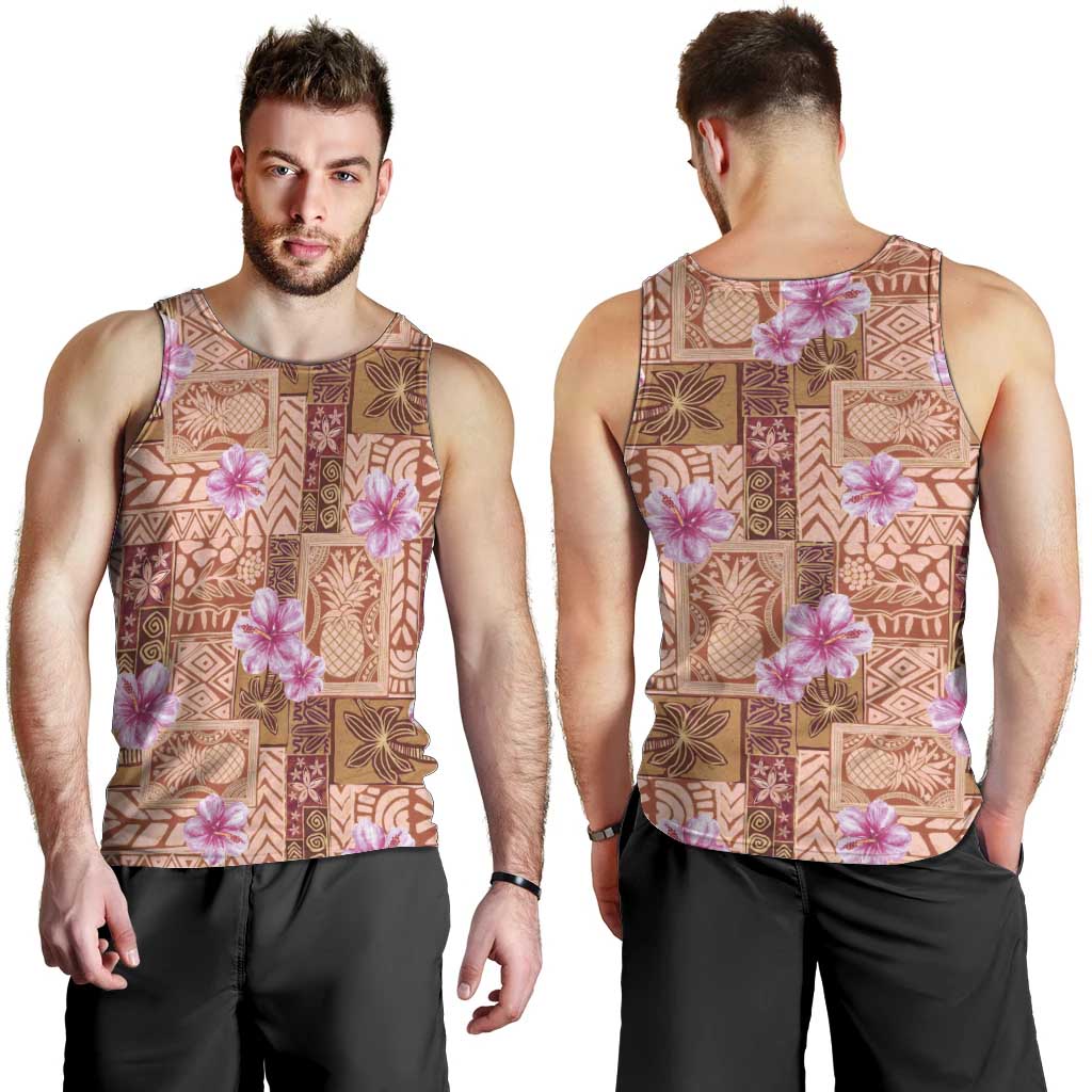 Orange Hawaii Hibiscus With Tropical Flowers Motifs Men Tank Top LT14 - Polynesian Pride
