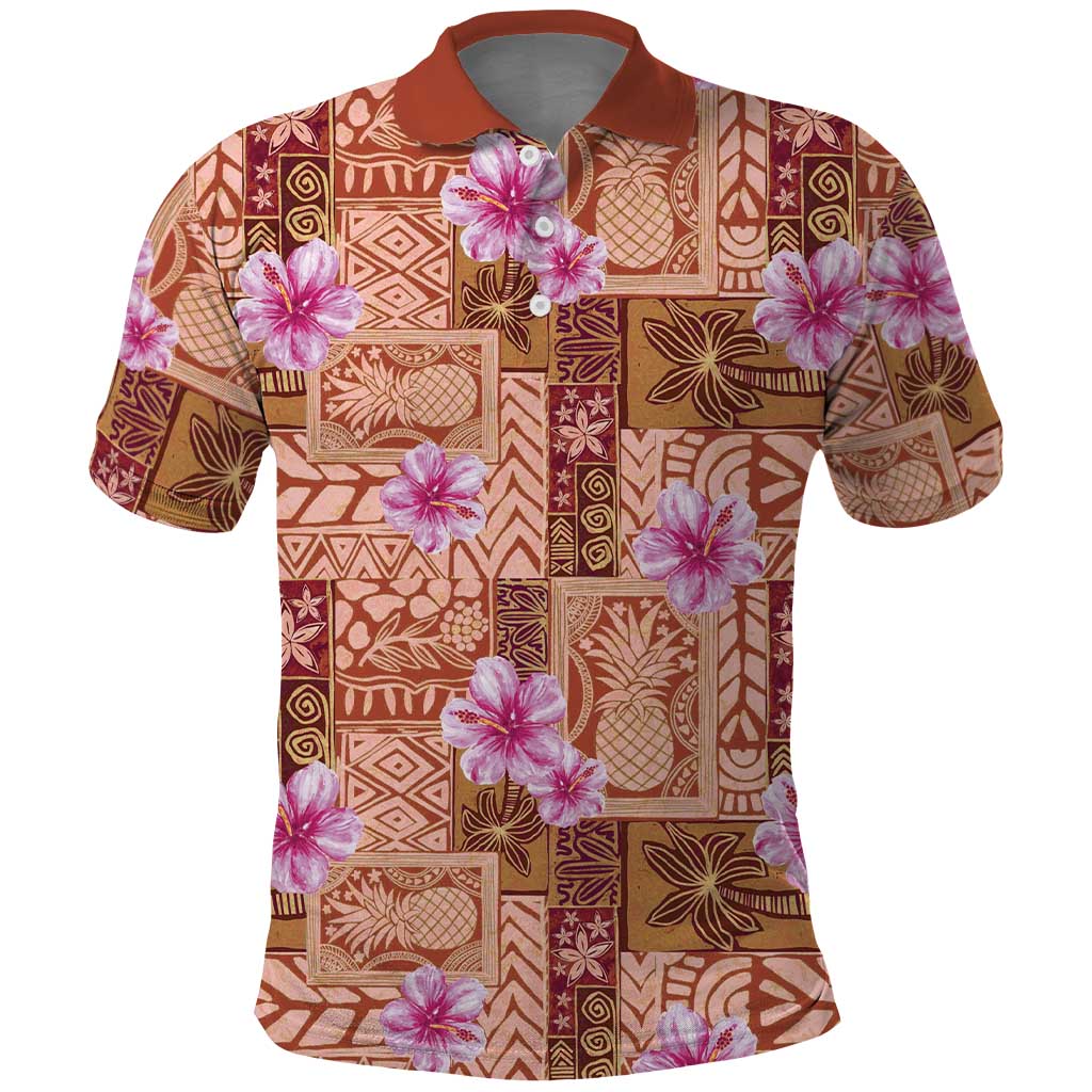 Orange Hawaii Hibiscus With Tropical Flowers Motifs Polo Shirt LT14 Orange - Polynesian Pride