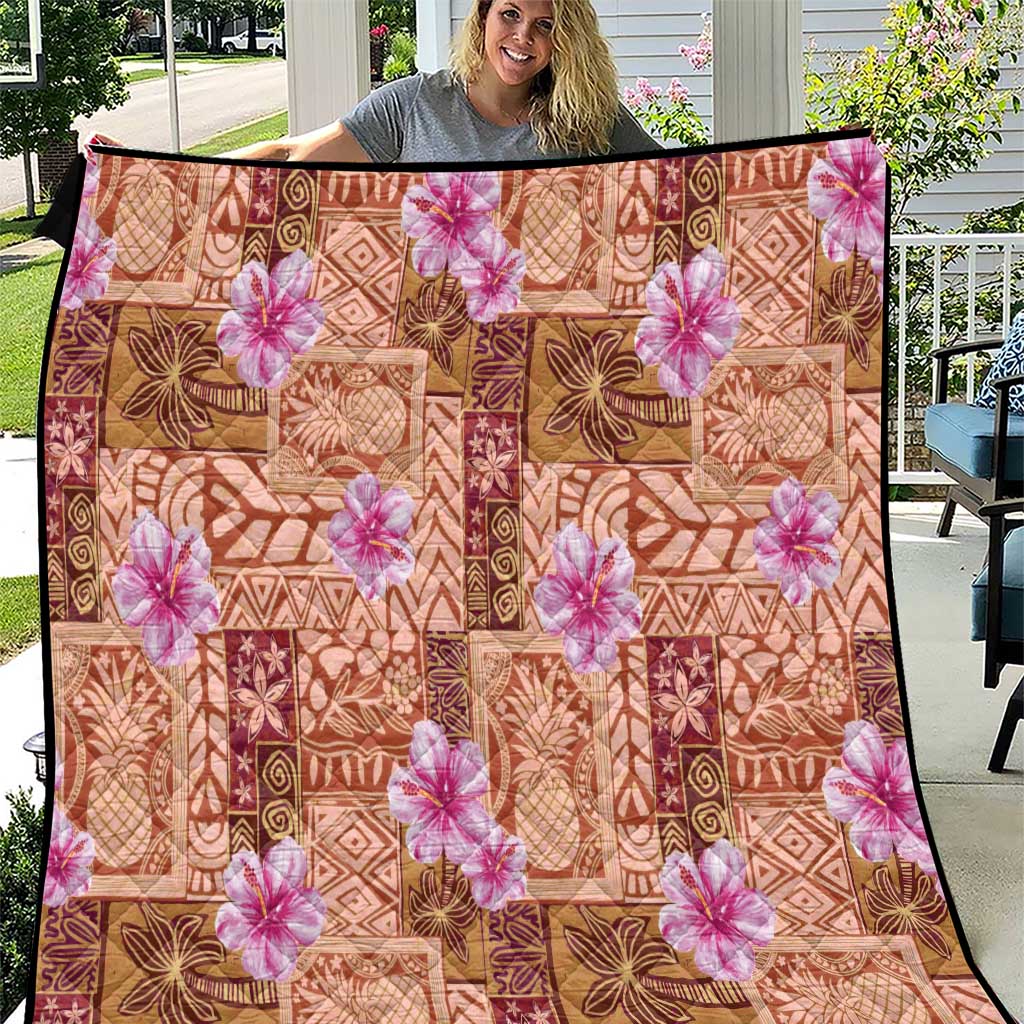 Orange Hawaii Hibiscus With Tropical Flowers Motifs Quilt LT14 Orange - Polynesian Pride