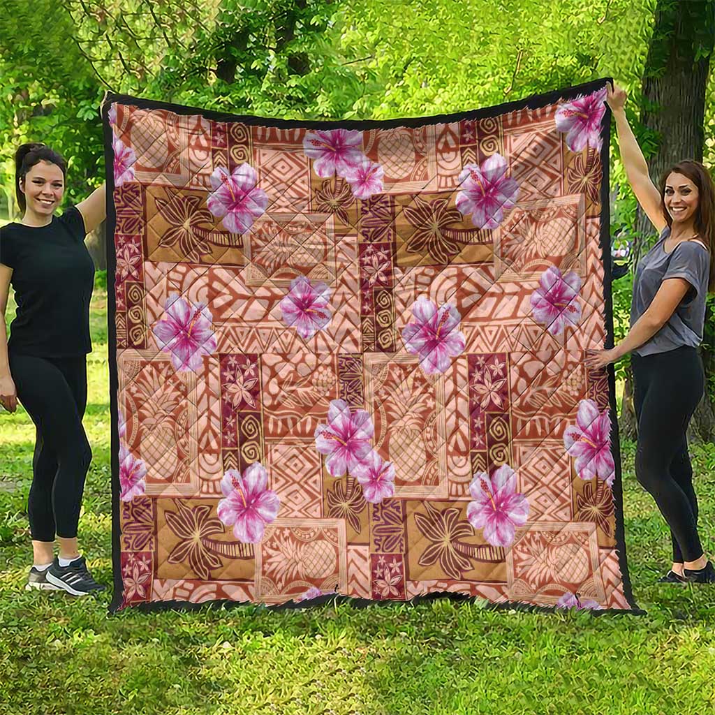 Orange Hawaii Hibiscus With Tropical Flowers Motifs Quilt LT14 - Polynesian Pride