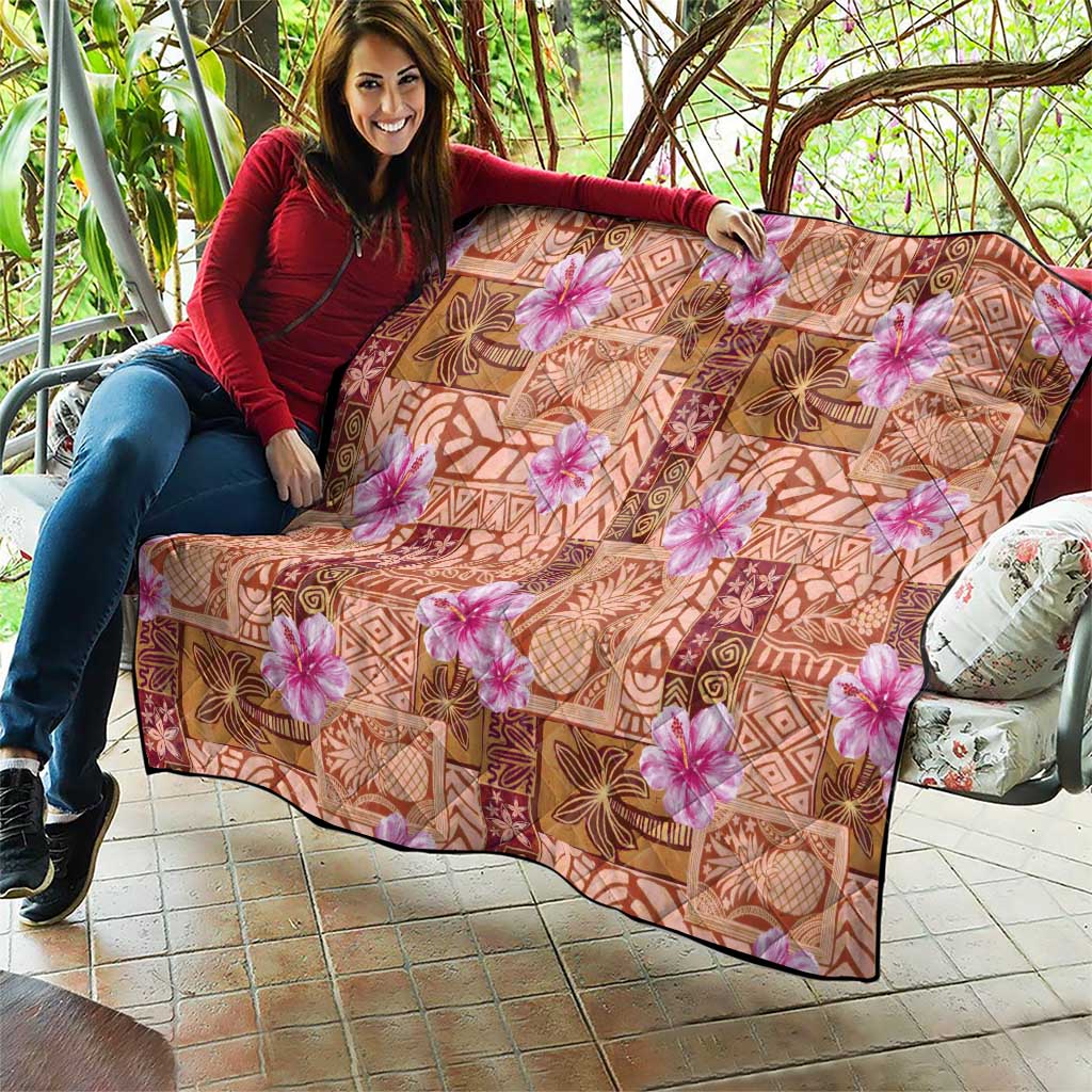 Orange Hawaii Hibiscus With Tropical Flowers Motifs Quilt LT14 - Polynesian Pride