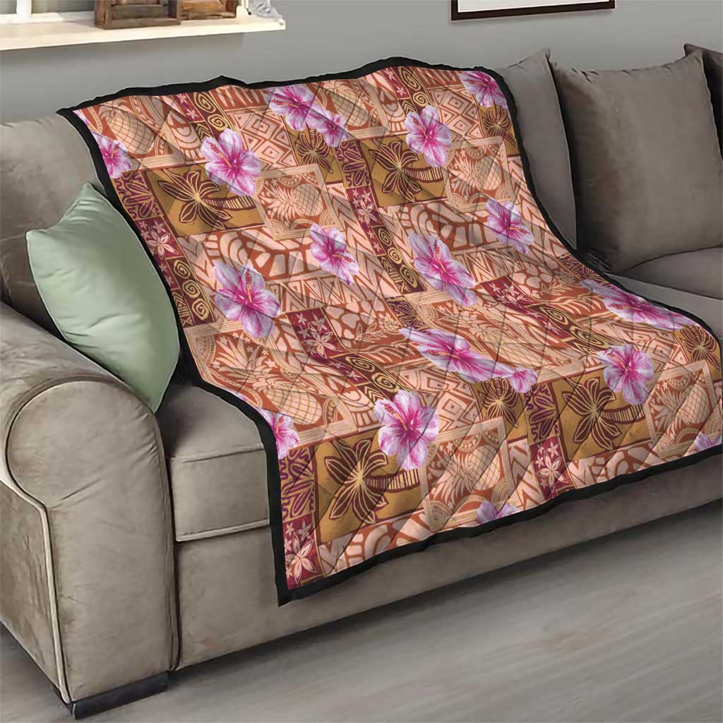 Orange Hawaii Hibiscus With Tropical Flowers Motifs Quilt LT14 - Polynesian Pride