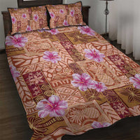 Orange Hawaii Hibiscus With Tropical Flowers Motifs Quilt Bed Set LT14 Orange - Polynesian Pride
