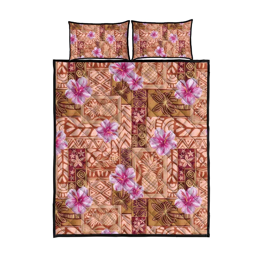 Orange Hawaii Hibiscus With Tropical Flowers Motifs Quilt Bed Set LT14 - Polynesian Pride